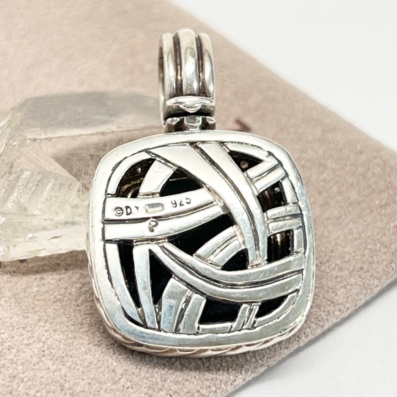 David Yurman 14mm Black Onyx Pave Diamond Albion Enhancer Pendant .925 - Picture 7 of 10